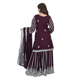 Maroon Kurti-Style Dress with Silver Thread Work & Embroidered Dupatta