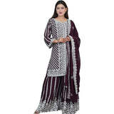 Maroon Kurti-Style Dress with Silver Thread Work & Embroidered Dupatta