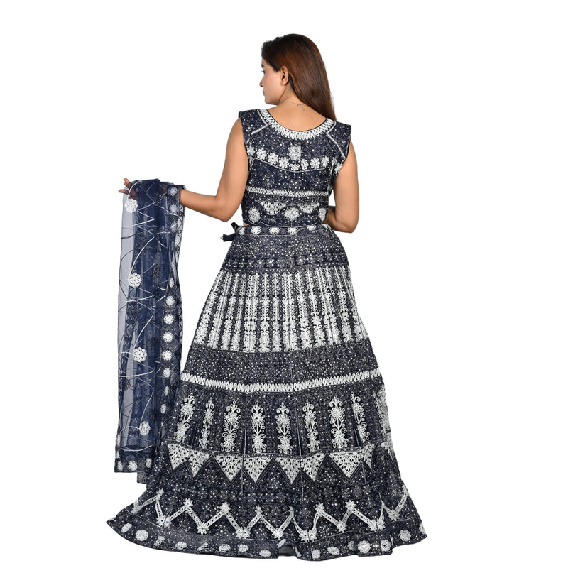 Celestial Blue Net Lehenga Set with Silver Embroidery