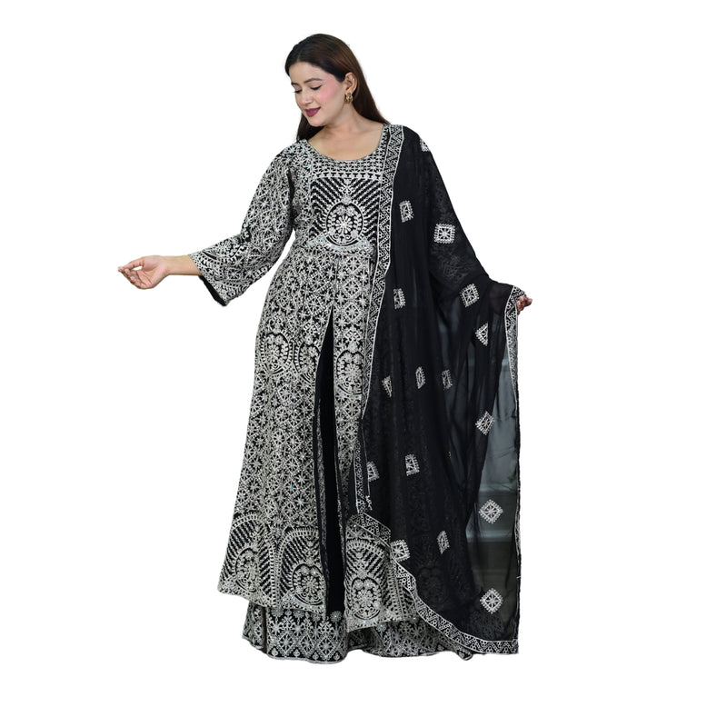 Embroidered Kurti with Silver Lace Dupatta Set