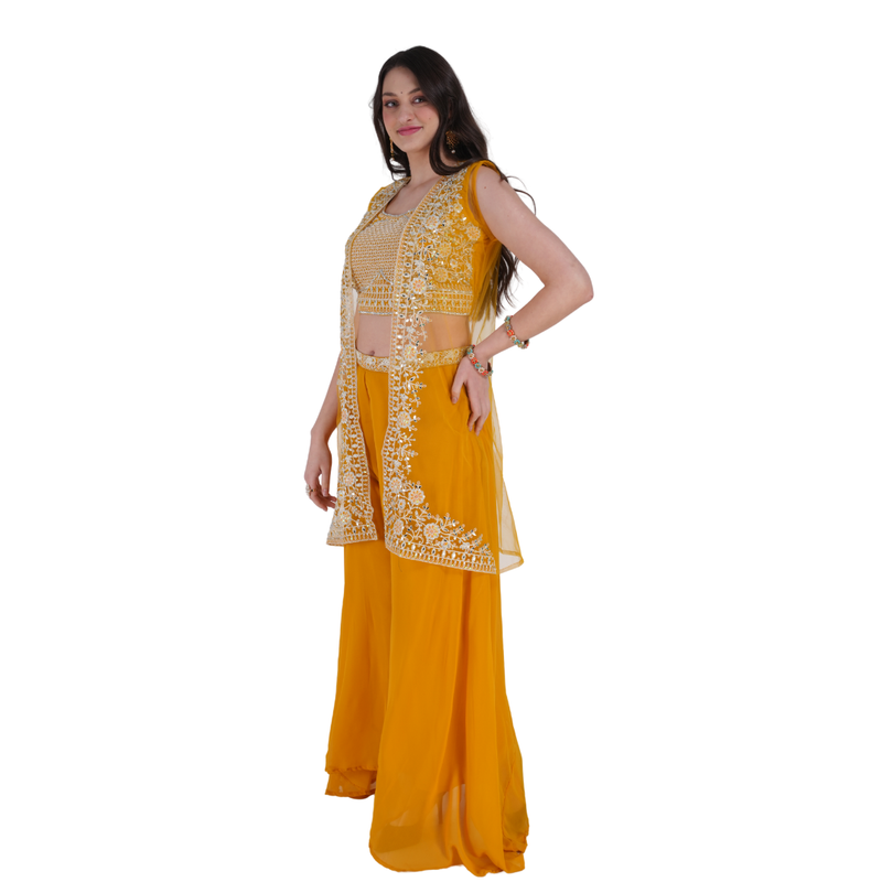 Mustard Yellow Embroidered Sharara Set