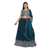 Teal Blue and Silver Embroidered Lehenga Set