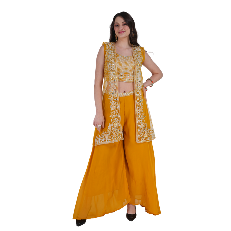 Mustard Yellow Embroidered Sharara Set