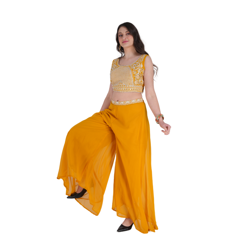 Mustard Yellow Embroidered Sharara Set