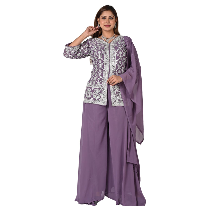 Lavender Embroidered Kurta with Palazzo Set