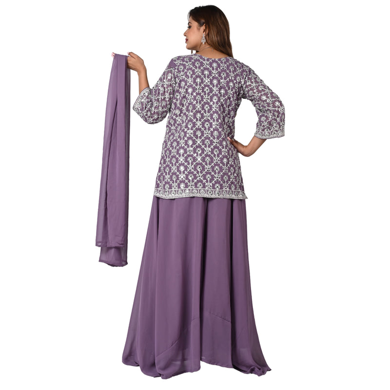 Lavender Embroidered Kurta with Palazzo Set