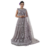 Pink Net Lehenga with Floral Embroidery