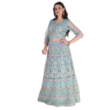 Aqua Blue Ethnic Embroidered Lehenga Set