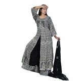 Embroidered Kurti with Silver Lace Dupatta Set