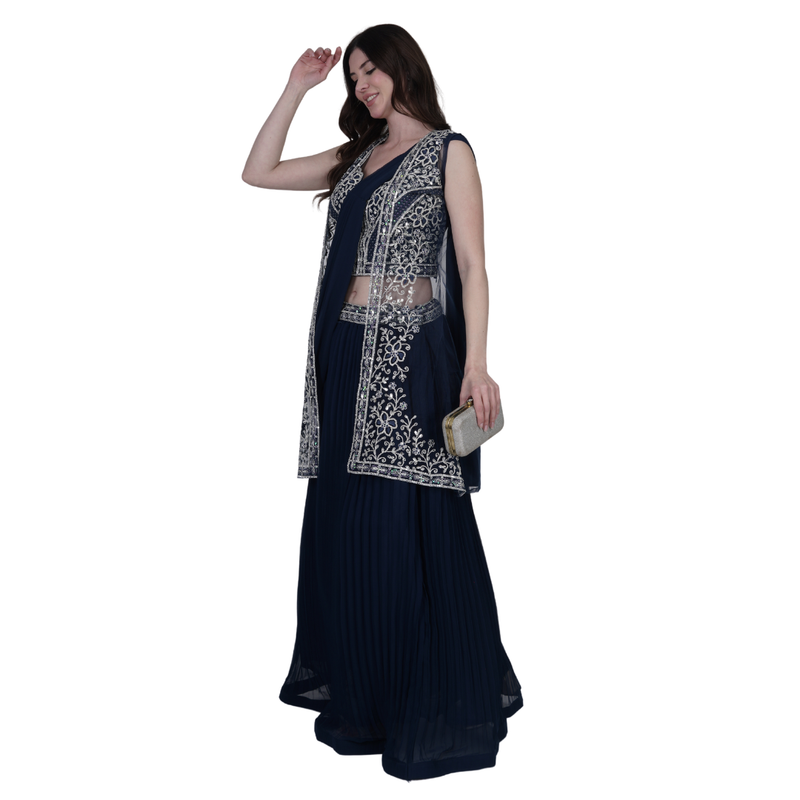 Midnight Grace Draped Lehenga Set