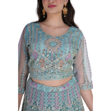 Aqua Blue Ethnic Embroidered Lehenga Set