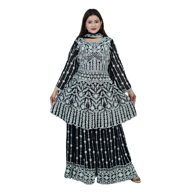 Elegant Black Peplum Dress with Beadwork & Embroidery