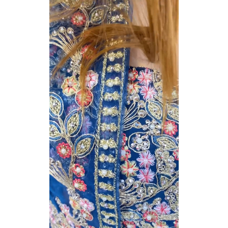 Royal Blue Embroidered Lehenga Co-Ord Set