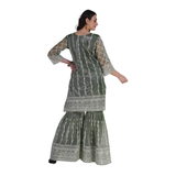 Olive Green Ethnic Embroidered Sharara Set