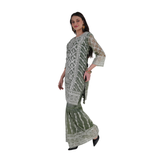 Olive Green Ethnic Embroidered Sharara Set