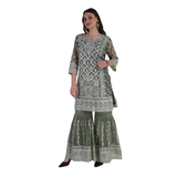 Olive Green Ethnic Embroidered Sharara Set