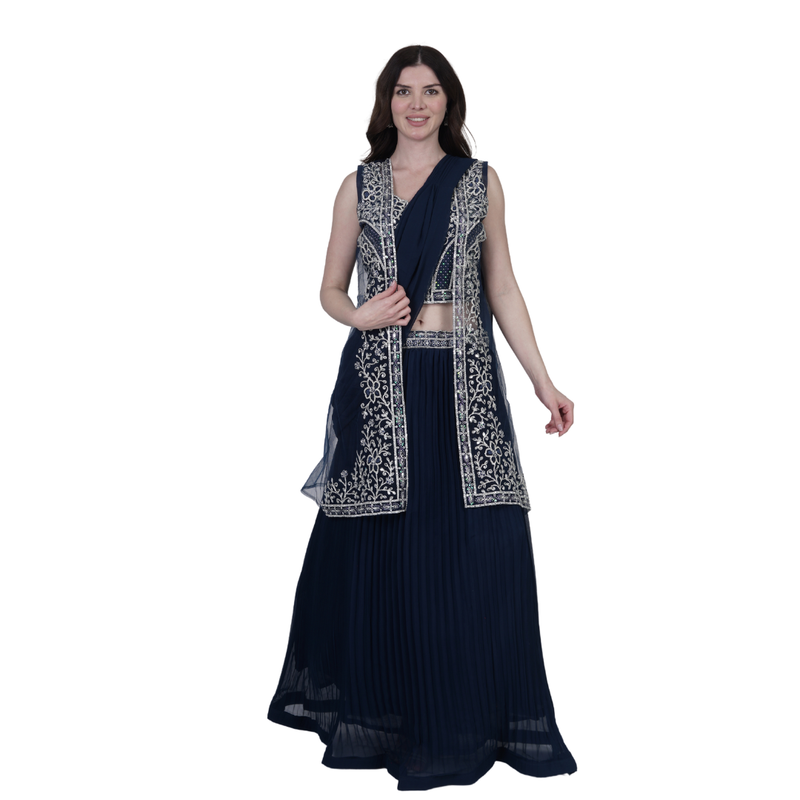 Midnight Grace Draped Lehenga Set