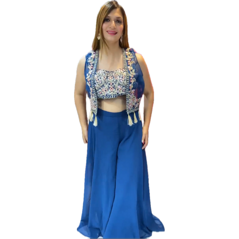 Royal Blue Embroidered Lehenga Co-Ord Set