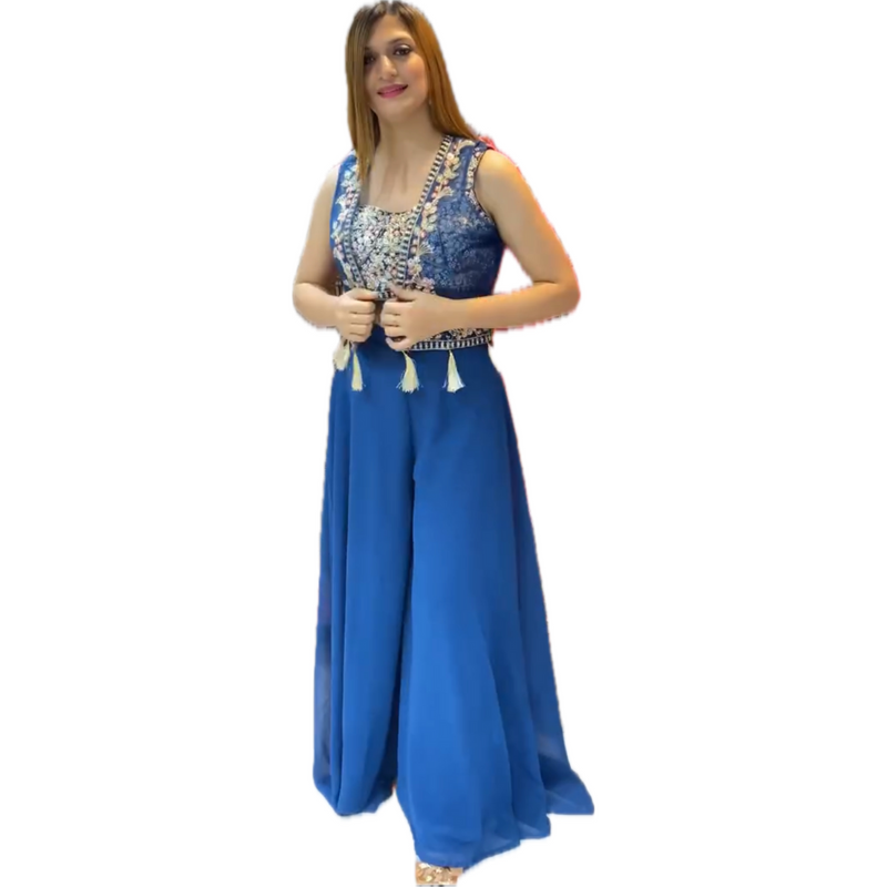 Royal Blue Embroidered Lehenga Co-Ord Set