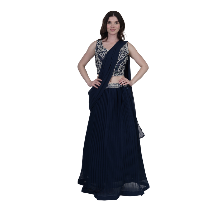 Midnight Grace Draped Lehenga Set